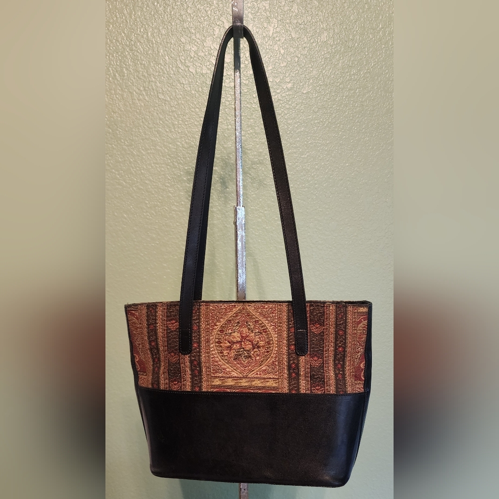 Brahmin Vintage Tapestry and Leather Tote Shoulder Bag